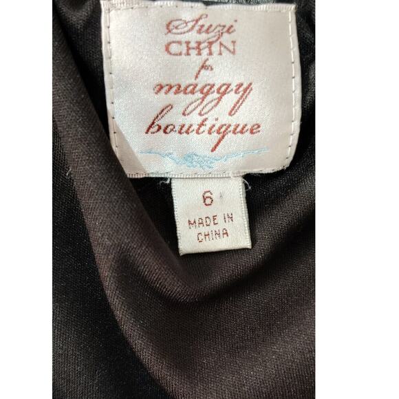 Suzi Chin Velvet Mini Dress With Silk Details Size 6 Fit & Flare Empire Waist - Picture 4 of 10